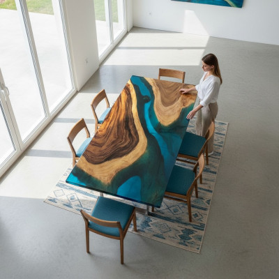 Dësch Iessdësch Dëscher Harz Epoxy Massiv Design Miwwelen 140x71 Richteg