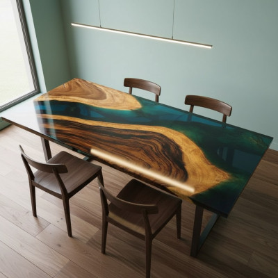 Dësch Iessdësch Dëscher Harz Epoxy Massiv Design Miwwelen 140x71 Richteg