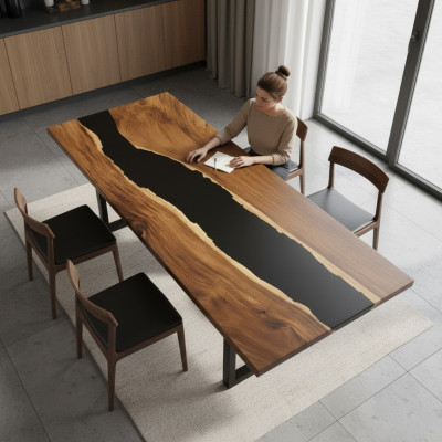Iessdësch River Table Massiv Dëscher 201*81 Flossdësch Echt Holz Epoxyharz