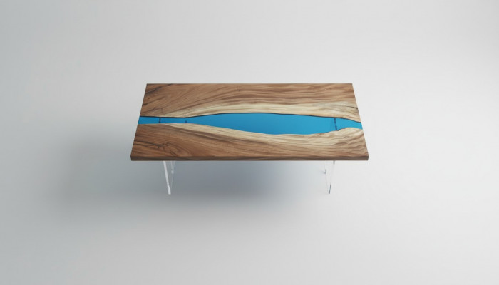Iessdësch River Table Massiv Dëscher 185x85cm Flossdësch Epoxyharz Mier
