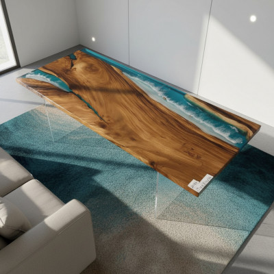 Iessdësch River Table Echt Holz Flosstësch Massiv Epoxyharz Deko Dëscher