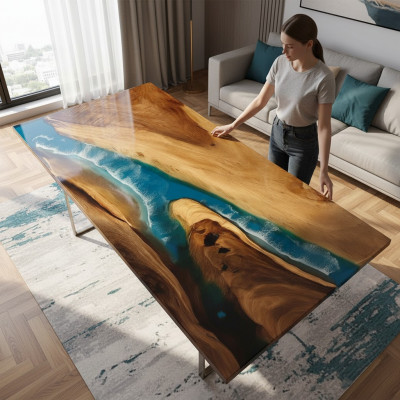 Iessen Dësch Mier Waasser Floss Echt Holz Flossdësch 161x81 Dëscher