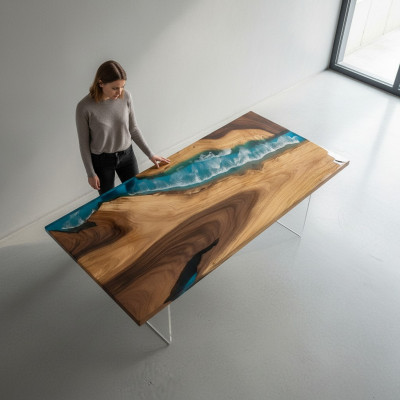 Iessdësch River Table Massiv Dëscher 160x81 Flossdësch Mier Waasserfall