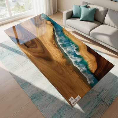 Iessdësch River Table Massiv Dëscher 160x81 Flossdësch Mier Waasserfall