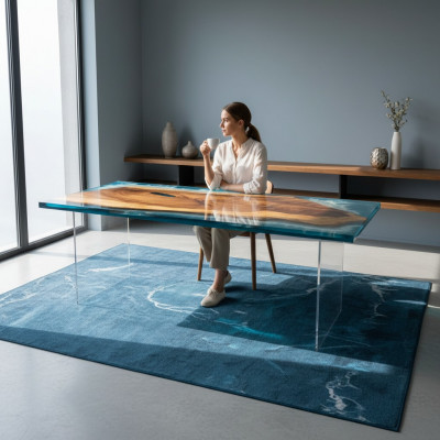 Flossdësch Iessdësch Flossdësch Massiv Dëscher 202x81 Epoxyharz Mier