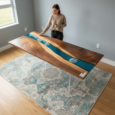 Epoxyharz Iessdësch River Table Massiv 201x81 Flossdësch Nei Echt Holz