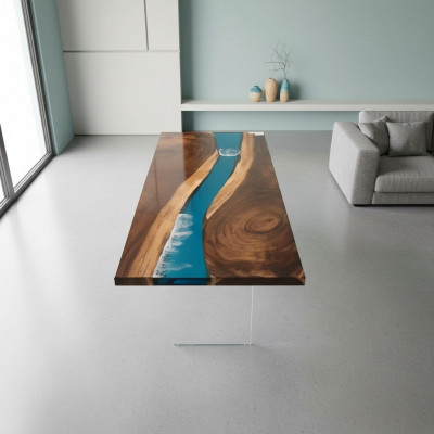 Epoxyharz Iessdësch River Table Massiv 201x81 Flossdësch Nei Echt Holz