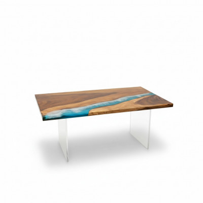 Iessdësch River Table Eechte Holz Massiv Epoxidharz Dëscher 161x81 Nei