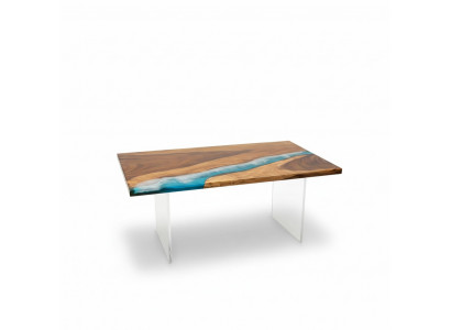 Iessdësch River Table Eechte Holz Massiv Epoxidharz Dëscher 161x81 Nei