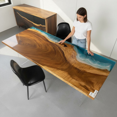 Epoxidharz Iessdësch River Table Echt Holz Massiv Still 221x91