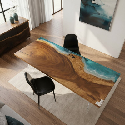Epoxidharz Iessdësch River Table Echt Holz Massiv Still 221x91