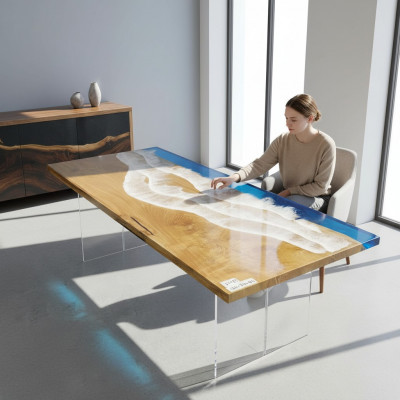 Iessdësch Dësch Design Dësch Modern Mier Floss Miwwelen 181x81 Epoxy