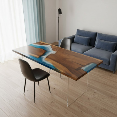 Iessdësch Design Dësch Modern Mier Floss Deko Miwwelen 181x81 Epoxid
