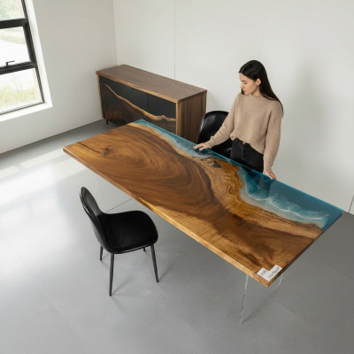 Dësch Iessdësch Dëscher Harz Epoxy Massiiv Design Miwwelen 221x91 Echt