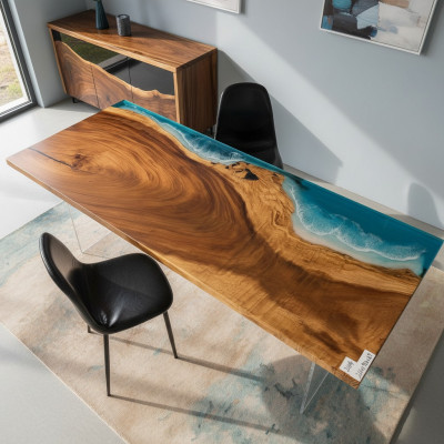 Dësch Iessdësch Dëscher Harz Epoxy Massiiv Design Miwwelen 221x91 Echt