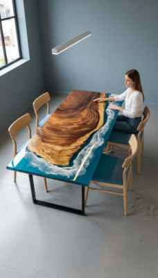 Beistelltisch Couchtisch Epoxy Miwwel Designer Dësch Epoxyharz Dëscher
