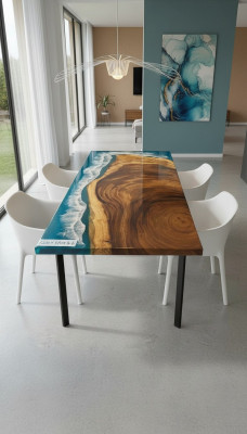 Beistelltisch Couchtisch Epoxy Miwwel Designer Dësch Epoxyharz Dëscher