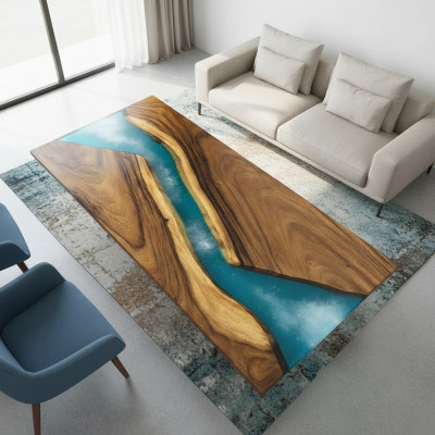 Luxus Dëscher Echt Holz Epoxidharz Floss Dësch Schwaarz Waasser Epoxy