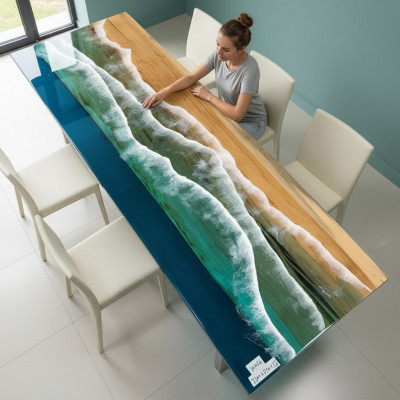 Iessdësch Design Dësch Modern Dëscher Mier Ozean Floss Epoxy Harz