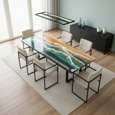 Iessdësch Design Dësch Modern Dëscher Mier Ozean Floss Epoxy Harz