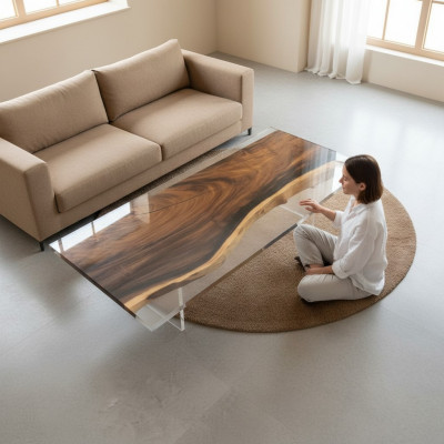 Epoxidharz Iessdësch richtegt Holz massiiv Miwwelen Waasserfall Epoxy Dekotisch