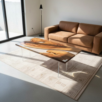 Iessdësch Epoxy Harz Echt Holz Massiv Miwwelen Waasserfall Epoxy Dësch