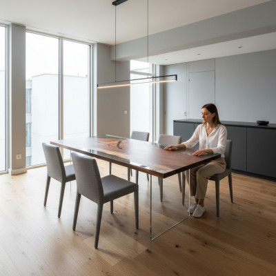 Luxus Epoxidharz-Iessdësch River Table Eechent Holz Massiv Design Dëscher