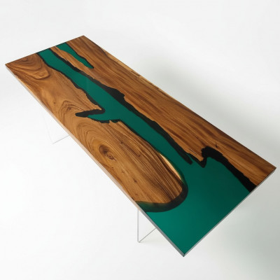 Epoxidharz-Iessdësch echt Holz massiv Miwwele Waasserfall Deko Epoxy Dësch