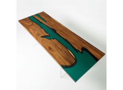 Epoxidharz-Iessdësch echt Holz massiv Miwwele Waasserfall Deko Epoxy Dësch