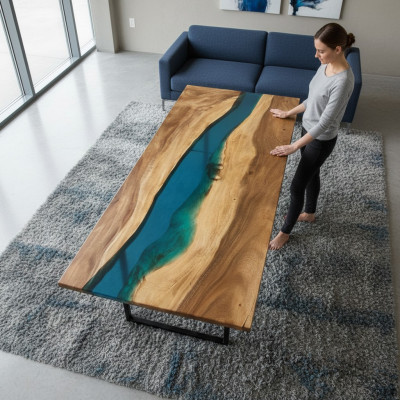 Modern Dëscher Iessdësch Design Dësch Harz Mier Floss Miwwelen 180x80