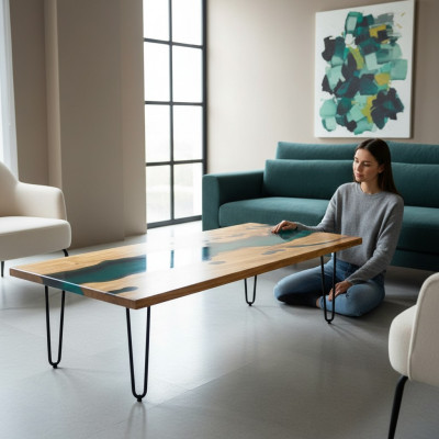 Floss Dëscher Iessdësch Design Dësch Modern Miwwelen 180x80 Epoxy Harz