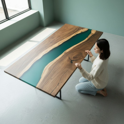 Konferenztabell Iessdësch River Table Massiv 231x110 Epoxyharz Dëscher