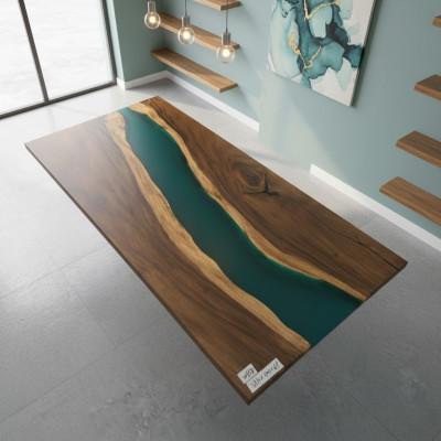 Konferenztabell Iessdësch River Table Massiv 231x110 Epoxyharz Dëscher