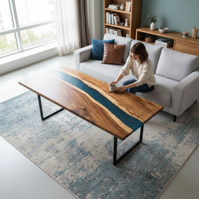 Iessdësch Dësch Epoxidharz Neie Dëscher 201x81 Flossdësch Eechent Holz