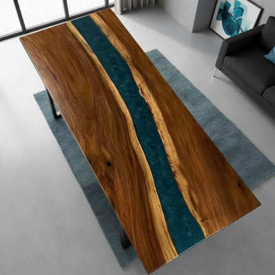 Iessdësch Dësch Epoxidharz Neie Dëscher 201x81 Flossdësch Eechent Holz