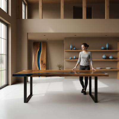 Flossem Dëscher Iessdësch Design Dësch Modern Mier Miwwelen 201x81 Epoxid