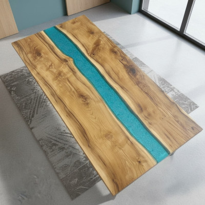 Echtes Holz Waasserfall Dësch Epoxidhars Dëscher Iessdësch Epoxy Massiv