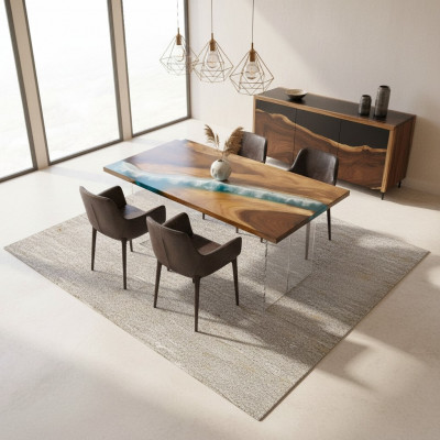 Iessdësch Design Dësch Modern Mier Floss Miwwelen 161x81 Epoxy