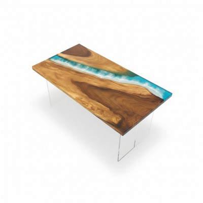 Iessdësch Design Dësch Modern Mier Floss Miwwelen 161x81 Epoxy