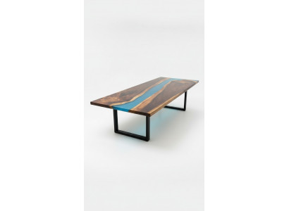 Modern Dëscher Iessdësch Design Dësch Harz Mier Floss Miwwelen 220x90