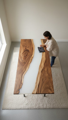 Epoxy Harz Iessdësch Eechte Holz Dekor Massiv Möbel Waasserfall Epoxy Dësch