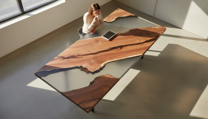 Iessdësch River Table Echt Holz Flosstdësch Massiv Deko Epoxidharz Dëscher