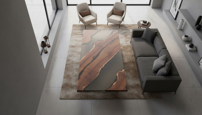 Iessdësch River Table Echt Holz Flosstdësch Massiv Deko Epoxidharz Dëscher