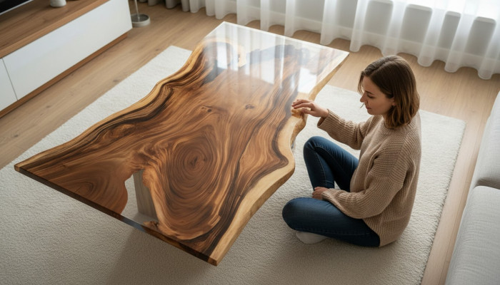 Epoxidharz Iessdësch River Table Eechte Holz Massiv Dëscher 200x90