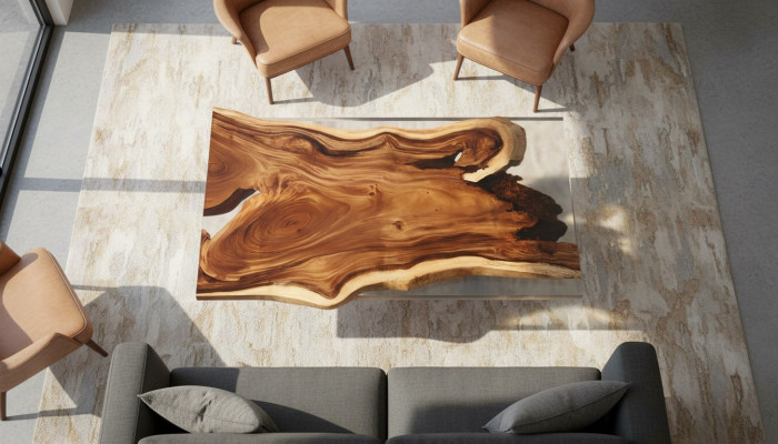 Epoxidharz Iessdësch River Table Eechte Holz Massiv Dëscher 200x90