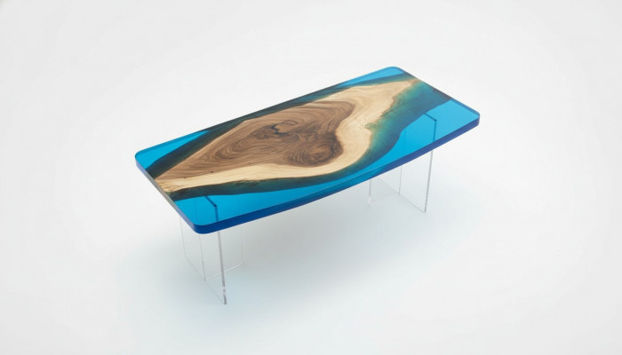 Iessdësch Blue River Table Echt Holz 200x90 Dëscher Epoxidharz Nei