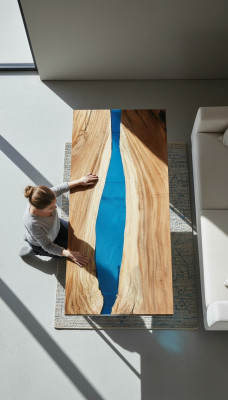 Iessdësch Flossdësch Eechte Holz Flosstafel Dekor Massive Epoxyharz Dëscher