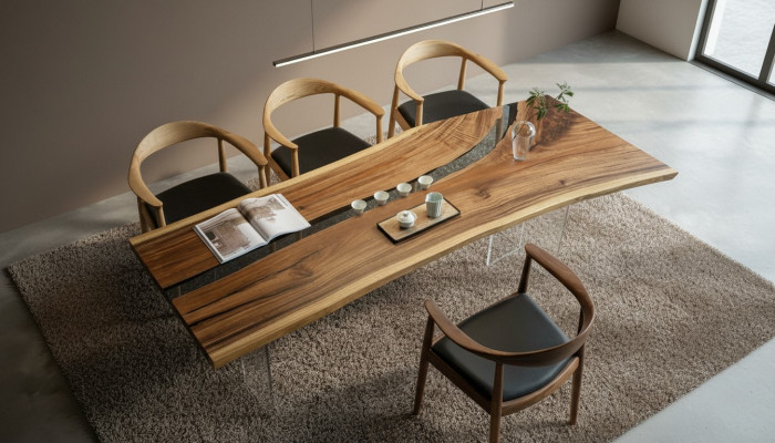 Floss-Dësch Epoxidharz-Salonsdësch Massiv Dëscher 240x100 Flossdësch