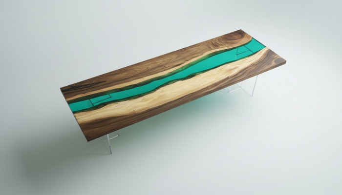 Epoxidharz Iessdësch River Table Echt Holz Massiv Dëscher 220x90