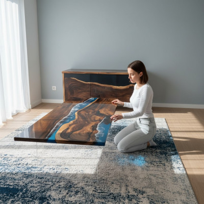 Iessdësch Dësch Epoxyharz Massiv Dëscher 220x90 Flossdësch Eechte Holz
